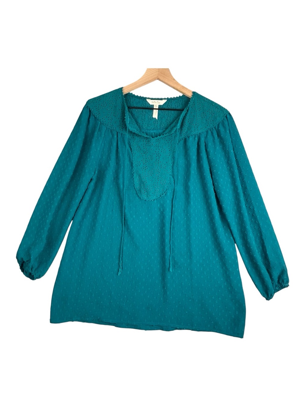 Matilda Jane Top Womens Medium Green Blue Charisma Tunic Swiss Dot Sheer‎